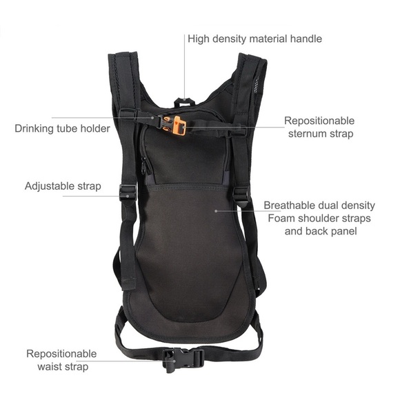 BLACK Pinty Hydration Backpack Pack with 2L Water Bladder for One Day Outdoor - Picture 8 of 14